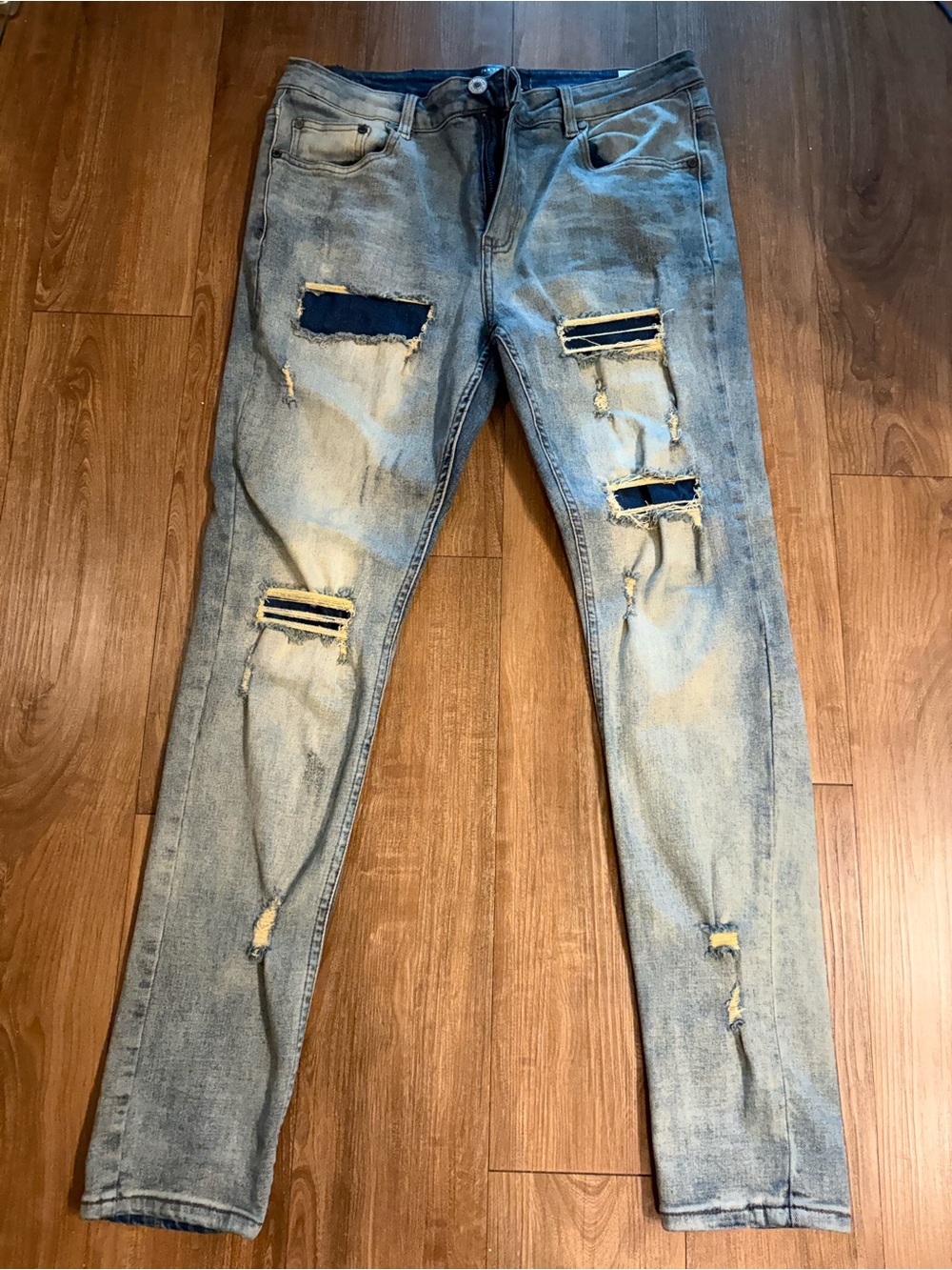 Men's Light Blue Skinny Ripped Jeans - Slim Tapered Fit
